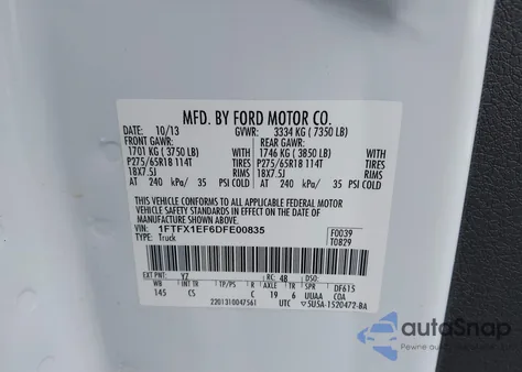 2013 Ford F-150 Stx z USA, uszkodzony, nr VIN 1FTFX1EF6DFE00835